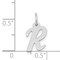 14K White Gold Small Script Initial Letter R Charm Jewerly 17mm x 8mm